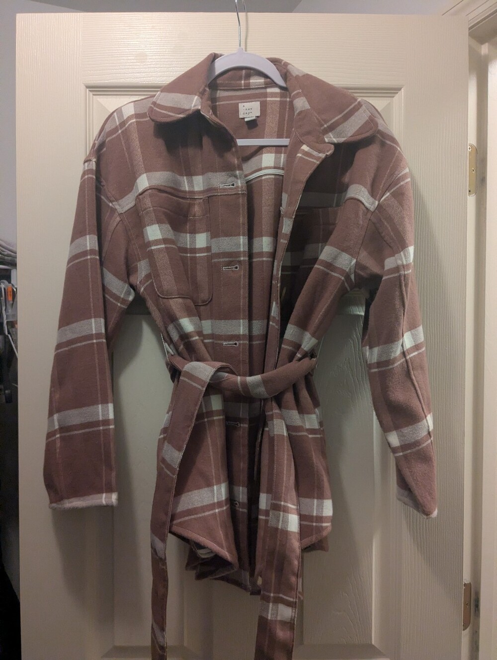 a new day Mauve Plaid Belted Jacket